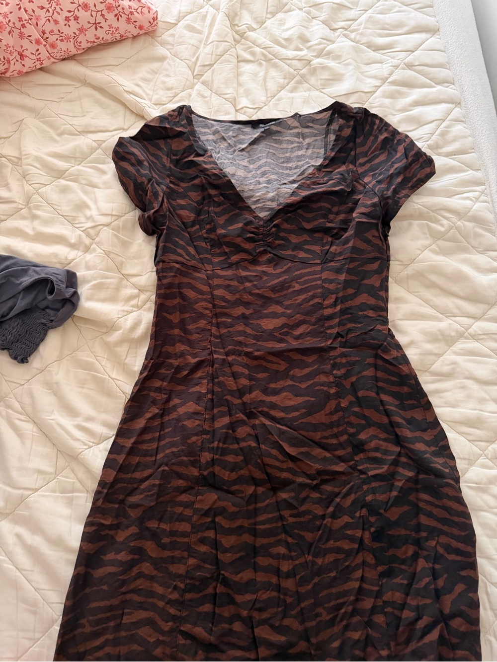 Madewell Brown and Black Animal-Print V-Neck Mini Dress